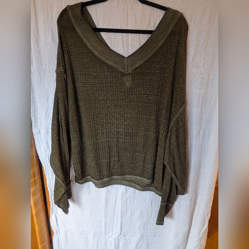 We The Free Khaki V-Neck Top